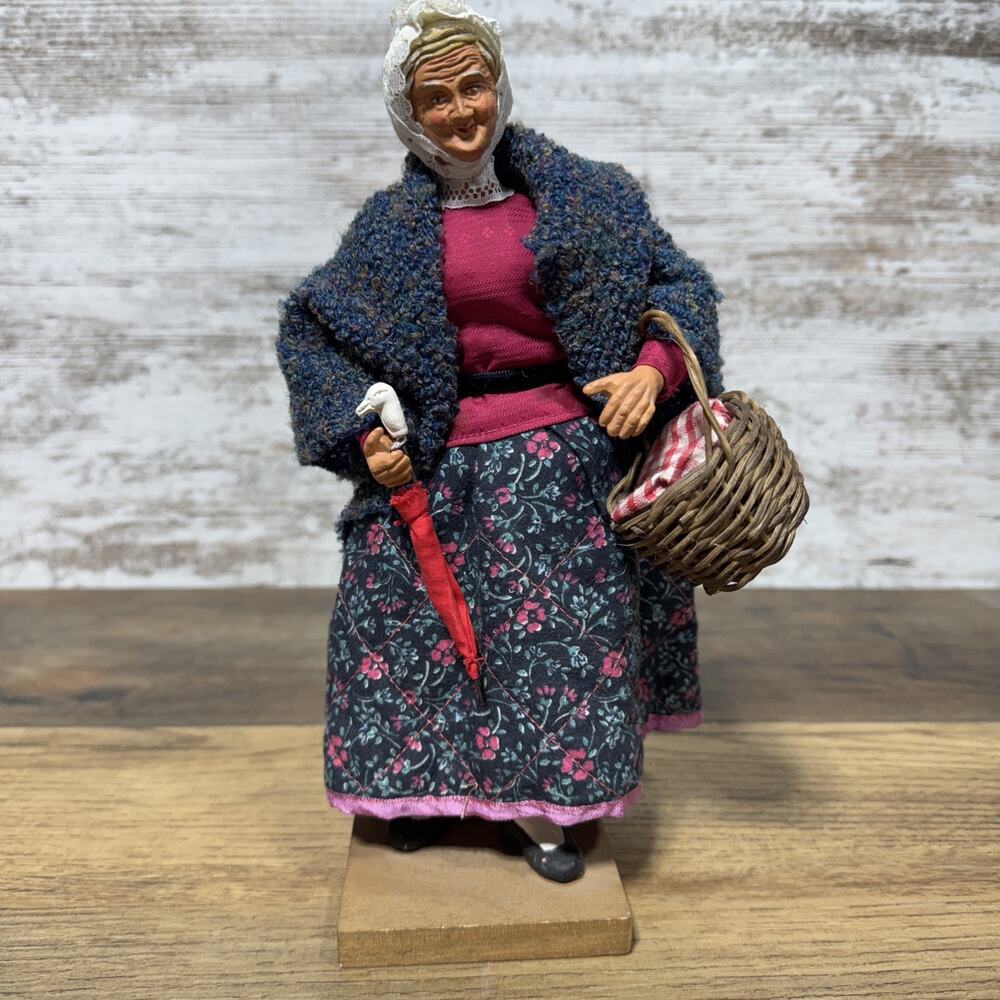 Vintage Signed French Santon de Provence Clay Old Woman Figurine